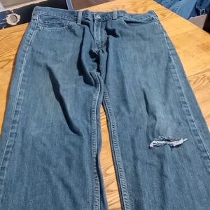 LEVI'S MENS 33 x 30.50 JEANS DENIM Pants Preowned BLUE DISTRESSED Worn Faded